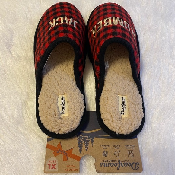 Dearfoams Slippers Mens Size XL 13-14 Red Plaid Slumber Jack Slip On Shoes - Picture 5 of 8
